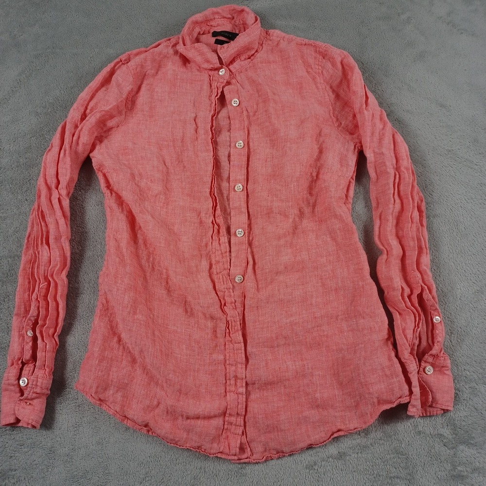 J Crew Top Womens 2 Pink Linen‎ Button Up Preppy Lightweight Casual